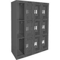 Clean Line Lockers, 3 -tier, Bank of 4, 48" x 12" x 72", Steel, Charcoal, Rivet (Assembled), Perforated We Share Industrial Supply