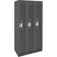 Clean Line Lockers, Bank of 3, 36" x 15" x 76", Steel, Charcoal, Rivet (Assembled), Perforated We Share Industrial Supply