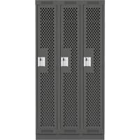 Clean Line Lockers, Bank of 3, 36" x 15" x 76", Steel, Charcoal, Rivet (Assembled), Perforated We Share Industrial Supply