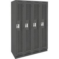 Clean Line Lockers, Bank of 4, 48" x 15" x 76", Steel, Charcoal, Rivet (Assembled), Perforated We Share Industrial Supply