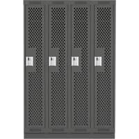 Clean Line Lockers, Bank of 4, 48" x 15" x 76", Steel, Charcoal, Rivet (Assembled), Perforated We Share Industrial Supply