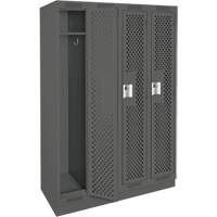 Clean Line Lockers, Bank of 4, 48" x 15" x 76", Steel, Charcoal, Rivet (Assembled), Perforated We Share Industrial Supply