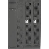 Clean Line Lockers, Bank of 4, 48" x 15" x 76", Steel, Charcoal, Rivet (Assembled), Perforated We Share Industrial Supply