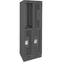 Clean Line Lockers, 2 -tier, Bank of 2, 24" x 15" x 76", Steel, Charcoal, Rivet (Assembled), Perforated We Share Industrial Supply