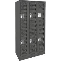 Clean Line Lockers, 2 -tier, Bank of 3, 36" x 18" x 76", Steel, Charcoal, Rivet (Assembled), Perforated We Share Industrial Supply