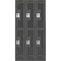 Clean Line Lockers, 2 -tier, Bank of 3, 36" x 18" x 76", Steel, Charcoal, Rivet (Assembled), Perforated We Share Industrial Supply