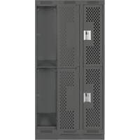 Clean Line Lockers, 2 -tier, Bank of 3, 36" x 18" x 76", Steel, Charcoal, Rivet (Assembled), Perforated We Share Industrial Supply