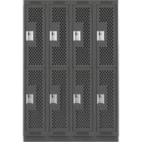 Clean Line Lockers, 2 -tier, Bank of 4, 48" x 18" x 76", Steel, Charcoal, Rivet (Assembled), Perforated We Share Industrial Supply