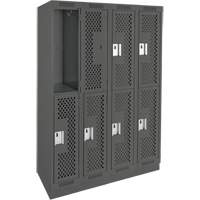 Clean Line Lockers, 2 -tier, Bank of 4, 48" x 18" x 76", Steel, Charcoal, Rivet (Assembled), Perforated We Share Industrial Supply