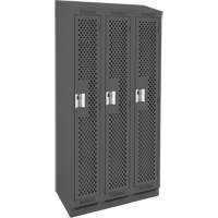 Clean Line Lockers, Bank of 3, 36" x 15" x 82", Steel, Charcoal, Rivet (Assembled), Perforated We Share Industrial Supply