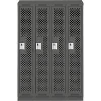 Clean Line Lockers, Bank of 4, 48" x 15" x 82", Steel, Charcoal, Rivet (Assembled), Perforated We Share Industrial Supply