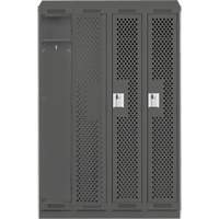 Clean Line Lockers, Bank of 4, 48" x 15" x 82", Steel, Charcoal, Rivet (Assembled), Perforated We Share Industrial Supply