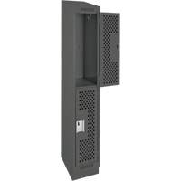 Clean Line Lockers, 2 -tier, 12" x 18" x 82", Steel, Charcoal, Rivet (Assembled), Perforated We Share Industrial Supply