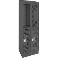 Clean Line Lockers, 2 -tier, Bank of 2, 24" x 18" x 82", Steel, Charcoal, Rivet (Assembled), Perforated We Share Industrial Supply