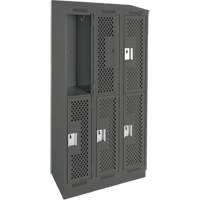 Clean Line Lockers, 2 -tier, Bank of 3, 36" x 18" x 82", Steel, Charcoal, Rivet (Assembled), Perforated We Share Industrial Supply