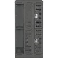 Clean Line Lockers, 2 -tier, Bank of 3, 36" x 18" x 82", Steel, Charcoal, Rivet (Assembled), Perforated We Share Industrial Supply