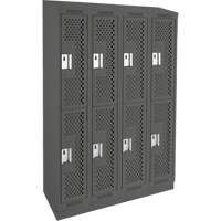Clean Line Lockers, 2 -tier, Bank of 4, 48" x 18" x 82", Steel, Charcoal, Rivet (Assembled), Perforated We Share Industrial Supply