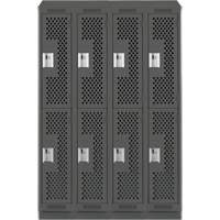 Clean Line Lockers, 2 -tier, Bank of 4, 48" x 18" x 82", Steel, Charcoal, Rivet (Assembled), Perforated We Share Industrial Supply