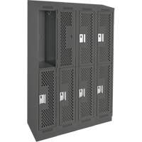 Clean Line Lockers, 2 -tier, Bank of 4, 48" x 18" x 82", Steel, Charcoal, Rivet (Assembled), Perforated We Share Industrial Supply