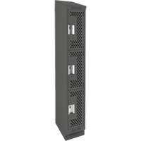 Clean Line Lockers, 3 -tier, 12" x 18" x 82", Steel, Charcoal, Rivet (Assembled), Perforated We Share Industrial Supply