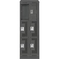 Clean Line Lockers, 3 -tier, Bank of 2, 24" x 15" x 82", Steel, Charcoal, Rivet (Assembled), Perforated We Share Industrial Supply