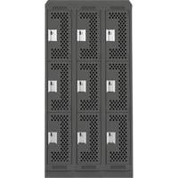 Clean Line Lockers, 3 -tier, Bank of 3, 36" x 15" x 82", Steel, Charcoal, Rivet (Assembled), Perforated We Share Industrial Supply