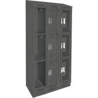 Clean Line Lockers, 3 -tier, Bank of 3, 36" x 15" x 82", Steel, Charcoal, Rivet (Assembled), Perforated We Share Industrial Supply