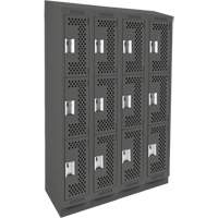 Clean Line Lockers, 3 -tier, Bank of 4, 48" x 15" x 82", Steel, Charcoal, Rivet (Assembled), Perforated We Share Industrial Supply