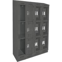 Clean Line Lockers, 3 -tier, Bank of 4, 48" x 15" x 82", Steel, Charcoal, Rivet (Assembled), Perforated We Share Industrial Supply