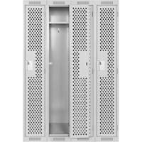 Clean Line Lockers, Bank of 4, 48" x 12" x 72", Steel, Grey, Rivet (Assembled), Perforated We Share Industrial Supply