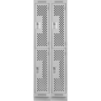 Clean Line Lockers, 2 -tier, Bank of 2, 24" x 15" x 76", Steel, Grey, Rivet (Assembled), Perforated We Share Industrial Supply