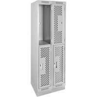Clean Line Lockers, 2 -tier, Bank of 2, 24" x 15" x 76", Steel, Grey, Rivet (Assembled), Perforated We Share Industrial Supply