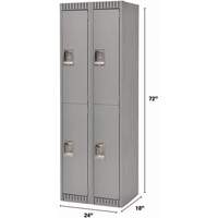 Lockers, 2 -tier, Bank of 2, 24" x 18" x 72", Steel, Grey, Knocked Down We Share Industrial Supply