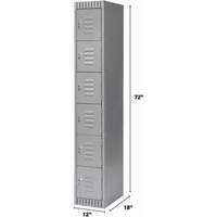 Lockers, 6 -tier, 12" x 18" x 72", Steel, Grey, Knocked Down We Share Industrial Supply