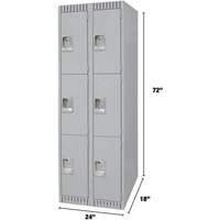 Lockers, 3 -tier, Bank of 2, 24" x 18" x 72", Steel, Grey, Knocked Down We Share Industrial Supply
