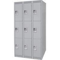 Lockers, 3 -tier, Bank of 3, 36" x 18" x 72", Steel, Grey, Knocked Down We Share Industrial Supply