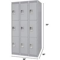 Lockers, 3 -tier, Bank of 3, 36" x 18" x 72", Steel, Grey, Knocked Down We Share Industrial Supply