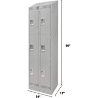 Lockers, 3 -tier, Bank of 2, 24" x 18" x 86", Steel, Grey, Knocked Down We Share Industrial Supply