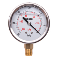 Manom&egrave;tres,  2-1/2", 30" Hg-0" Vac, Fixation inf&eacute;rieure, Analogique rempli de liquide We Share Industrial Supply