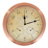 Horloge ext&eacute;rieure 3 en 1, Analogique, &agrave; piles, 14" dia., Brun We Share Industrial Supply