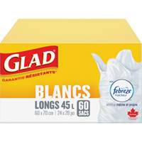 Sacs &agrave; ordures hauts 45 L avec Febreze, R&eacute;gulier, 24" la x 28" lo, Blanc We Share Industrial Supply