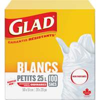 Petits sacs &agrave; ordures 25 L sans parfum, R&eacute;gulier, 20" la x 20" lo, Blanc We Share Industrial Supply