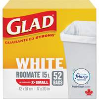 Tr&egrave;s petits sacs &agrave; ordures 15 L avec Febreze, R&eacute;gulier, 17" la x 20" lo, Blanc We Share Industrial Supply