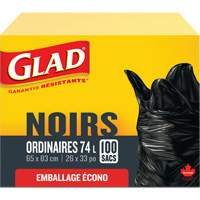 Sacs &agrave; ordures 74 L, R&eacute;gulier, 26" la x 33" lo, Noir We Share Industrial Supply