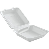 Contenants &agrave; charni&egrave;re pour nourriture compostable, Bagasse, Carr&eacute;e We Share Industrial Supply
