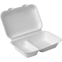 Contenants &agrave; charni&egrave;re pour nourriture compostable avec compartiments, Bagasse, Rectangulaire We Share Industrial Supply