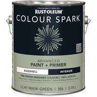 Peinture int&eacute;rieure pr&eacute;teint&eacute;e + appr&ecirc;t mural Colour Spark, Vert masque en argile, Satin&eacute;, 3,78 L, Gallon We Share Industrial Supply