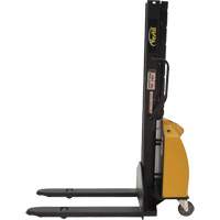 Narrow Mast Powered Lift Stacker, Electric Operated, 1000 lbs. Capacity, 63" Max Lift We Share Industrial Supply