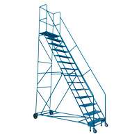 Escabeau roulant certifi&eacute; par la CSA avec pied verrouillable, 14 marches, Largeur de la marche 30", Hauteur de la plateforme 128", Acier We Share Industrial Supply