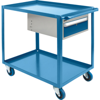 Chariots &agrave; tablettes avec tiroir, 1200 lb Capacit&eacute;, Acier, 24" x la, 36" x ha, 39" p, Roues en Caoutchouc, Enti&egrave;rement soud&eacute;, 1 tirroirs We Share Industrial Supply